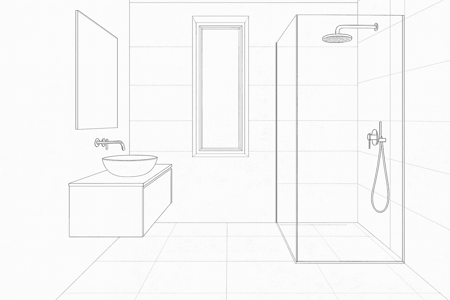 Perspektivische CAD-Wireframe-Zeichnung. Bemaßungen kommen als SVG-Overlay aus dem Code.